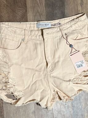 Dream Bird Cream Distressed Denim Jean Shorts